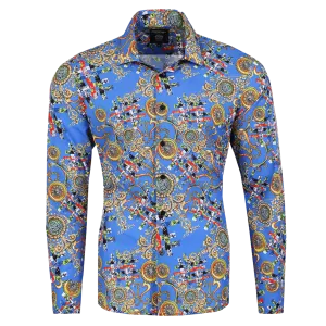 PREMIERE SHIRTS: BLUE COLORFUL GEOMETRIC FASHION