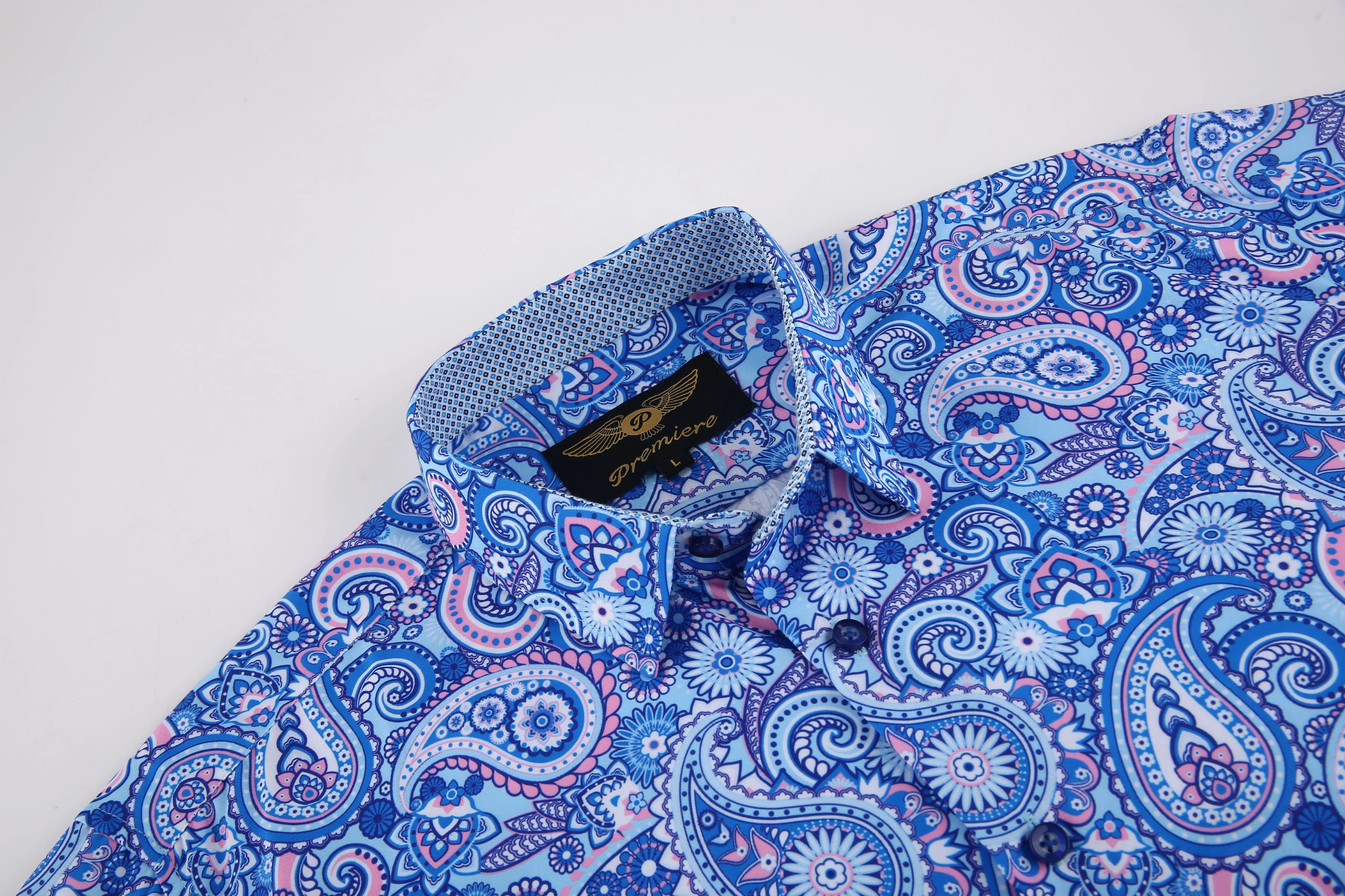 PREMIERE SHIRTS: BLUE/PINK PAISLEY