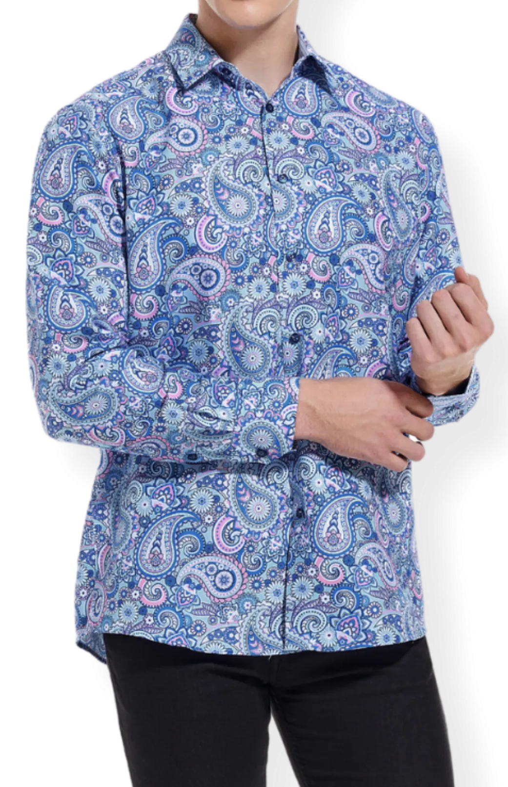 PREMIERE SHIRTS: BLUE/PINK PAISLEY