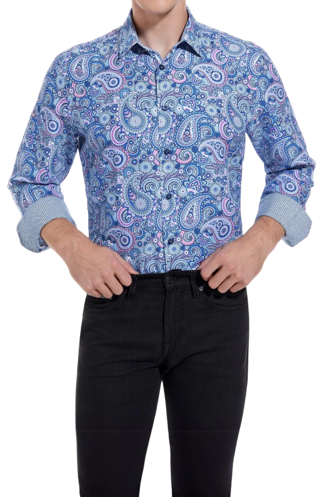 PREMIERE SHIRTS: BLUE/PINK PAISLEY