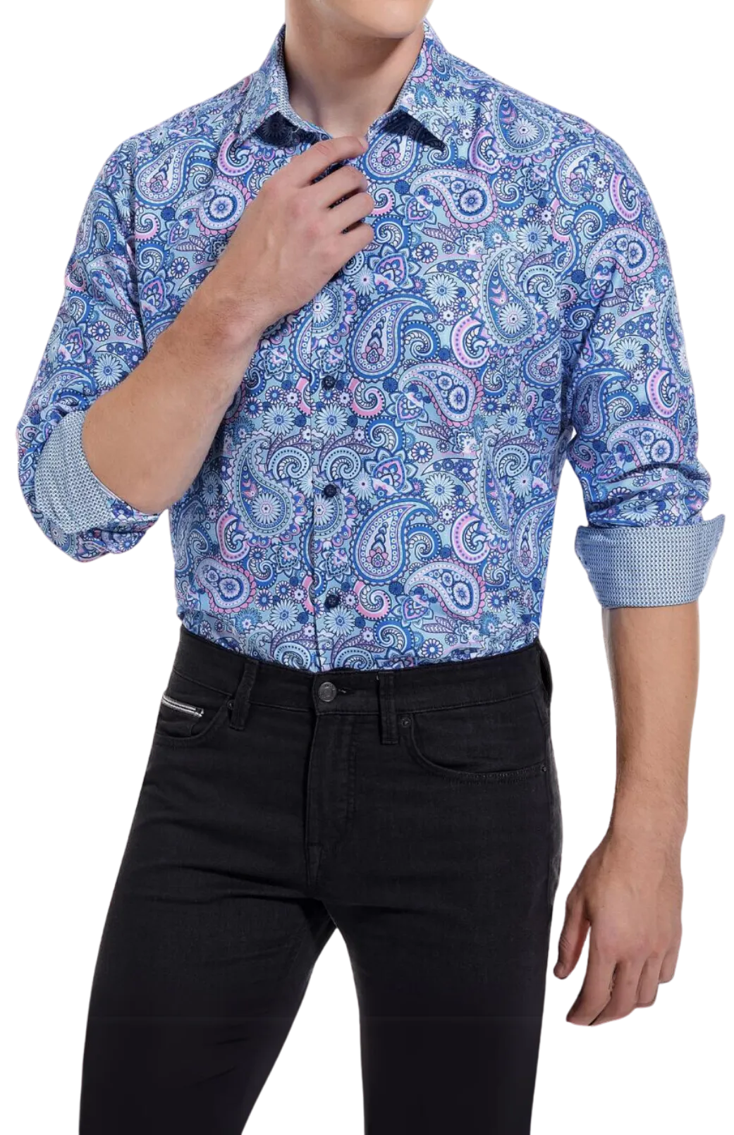 PREMIERE SHIRTS: BLUE/PINK PAISLEY