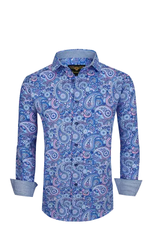 PREMIERE SHIRTS: BLUE/PINK PAISLEY