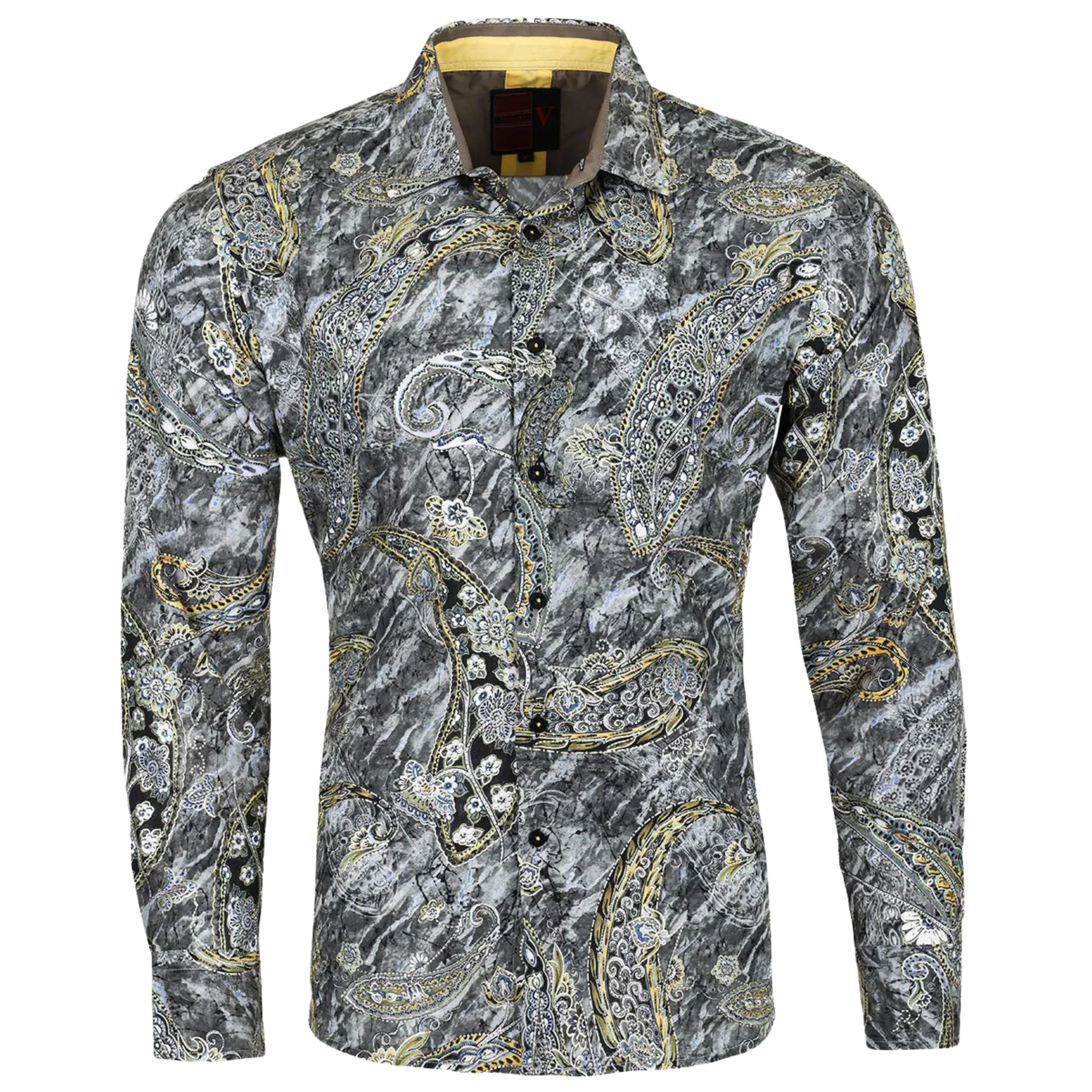 PREMIERE SHIRTS: GREY/BLACK FOIL PAISLEY