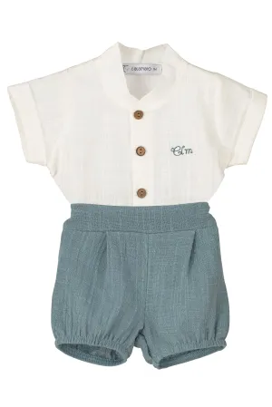 "Alfie" Dusky Blue Shirt & Shorts