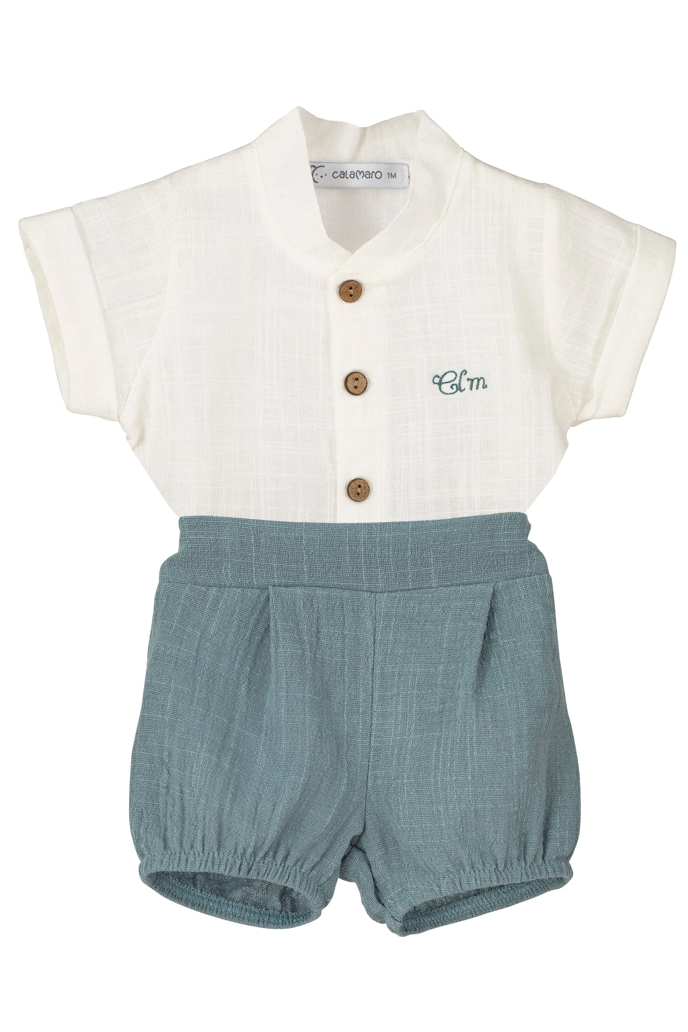 "Alfie" Dusky Blue Shirt & Shorts