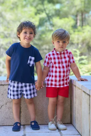 "Griffin" Navy Gingham T-Shirt & Shorts