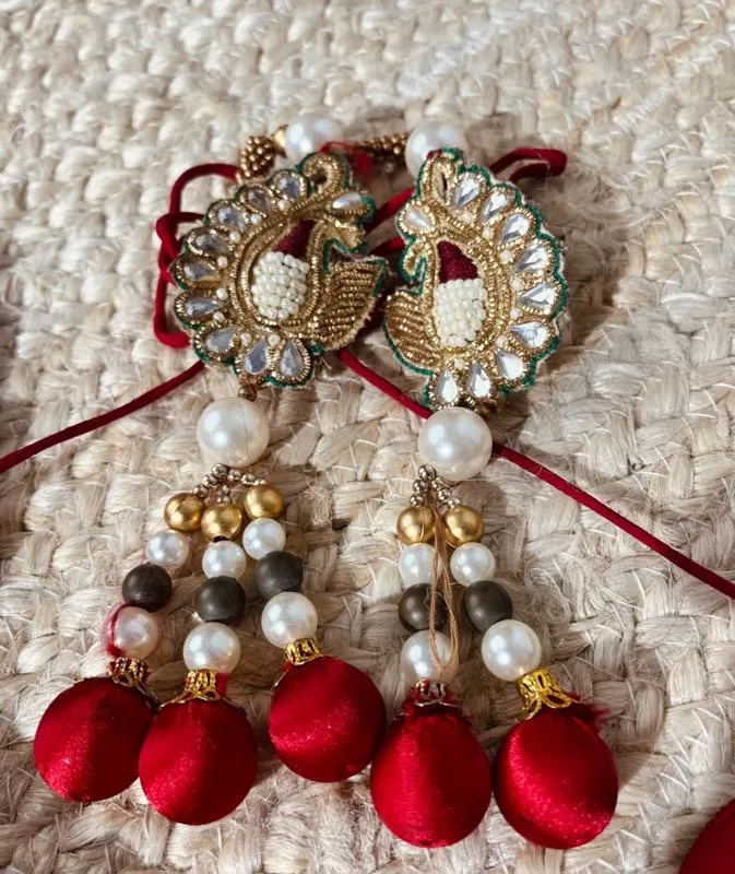 Red colour Blouse with Peark & Dabka Embroidery