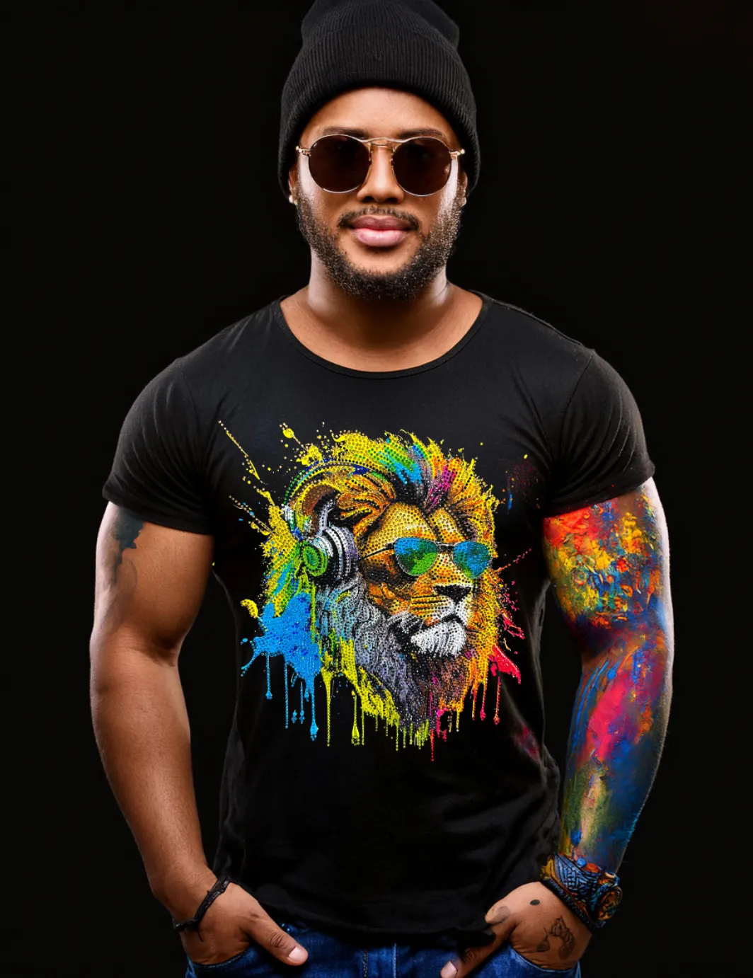 Rhinestones T Shirt Lion Jamaican Exclusive | Grooveman Music TM