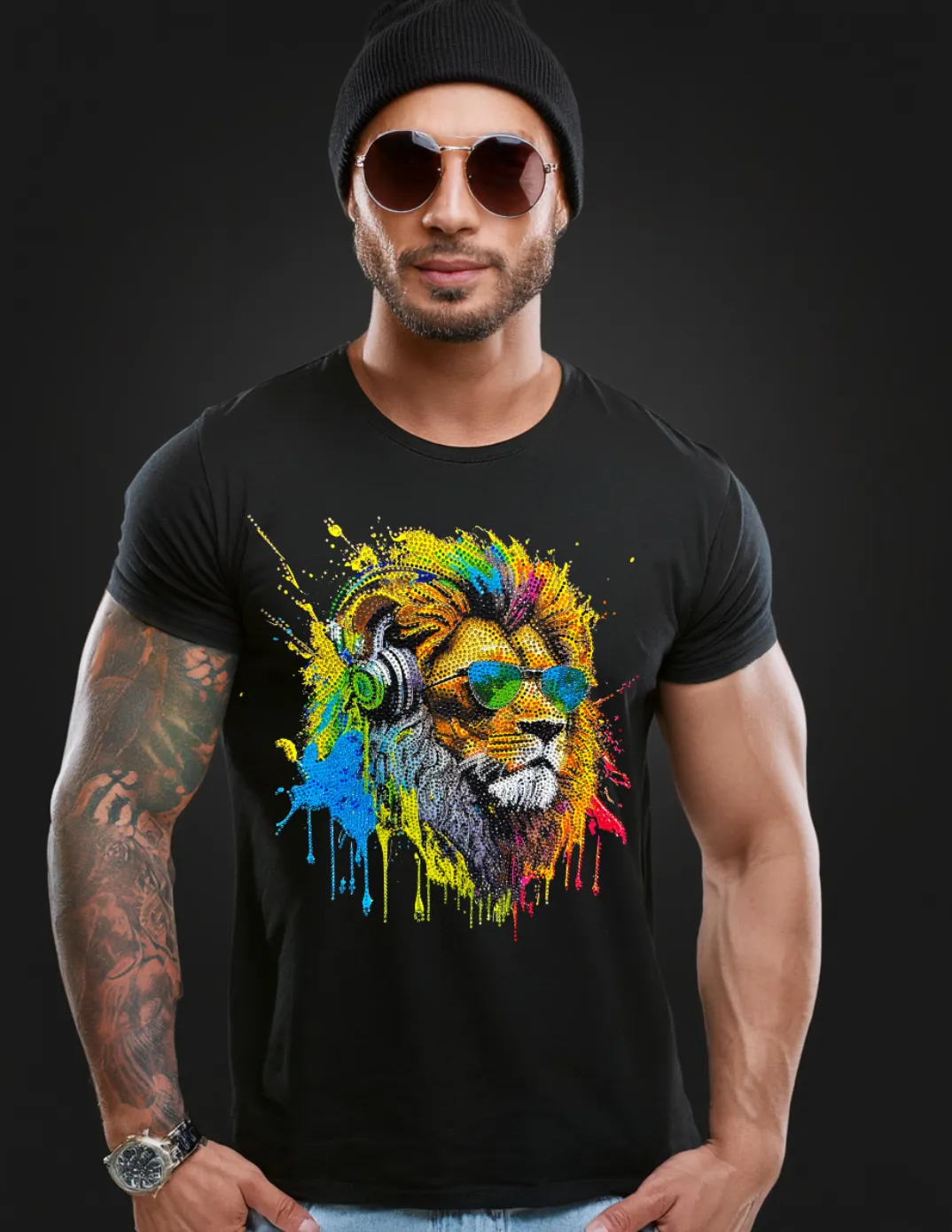 Rhinestones T Shirt Lion Jamaican Exclusive | Grooveman Music TM