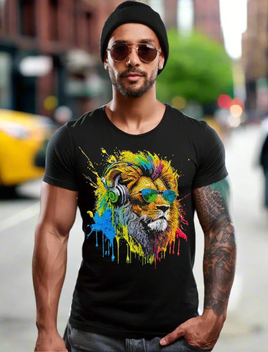 Rhinestones T Shirt Lion Jamaican Exclusive | Grooveman Music TM