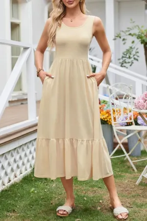Round Neck Wide Strap Tank Dress