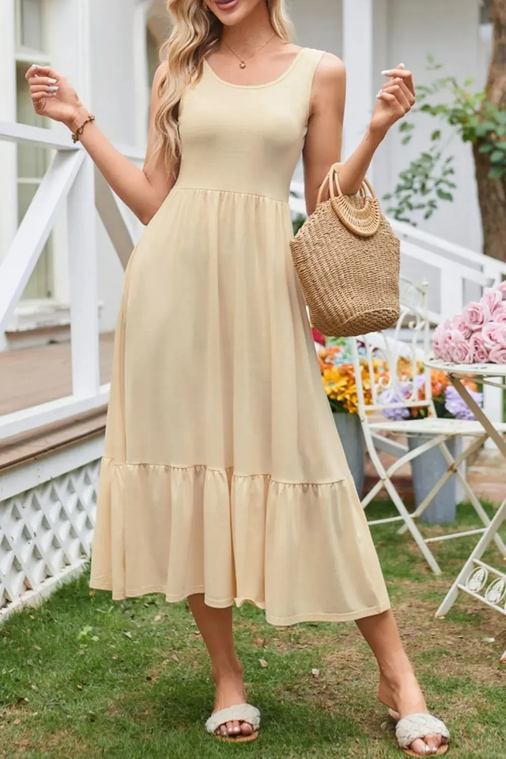 Round Neck Wide Strap Tank Dress