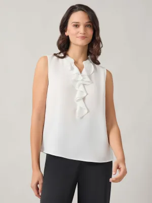 Ruffle Front Blouse, Iconic Stretch Crepe