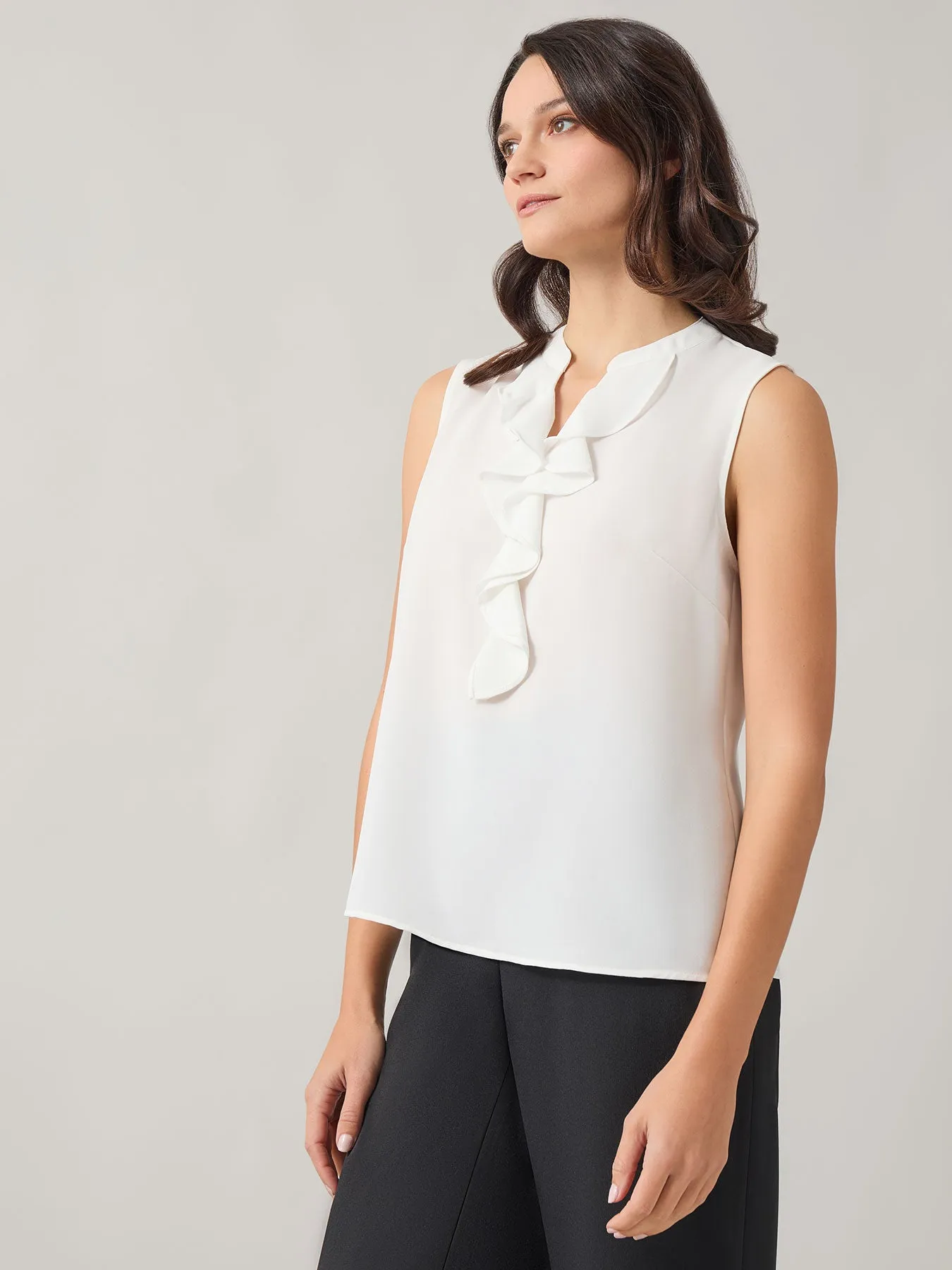 Ruffle Front Blouse, Iconic Stretch Crepe