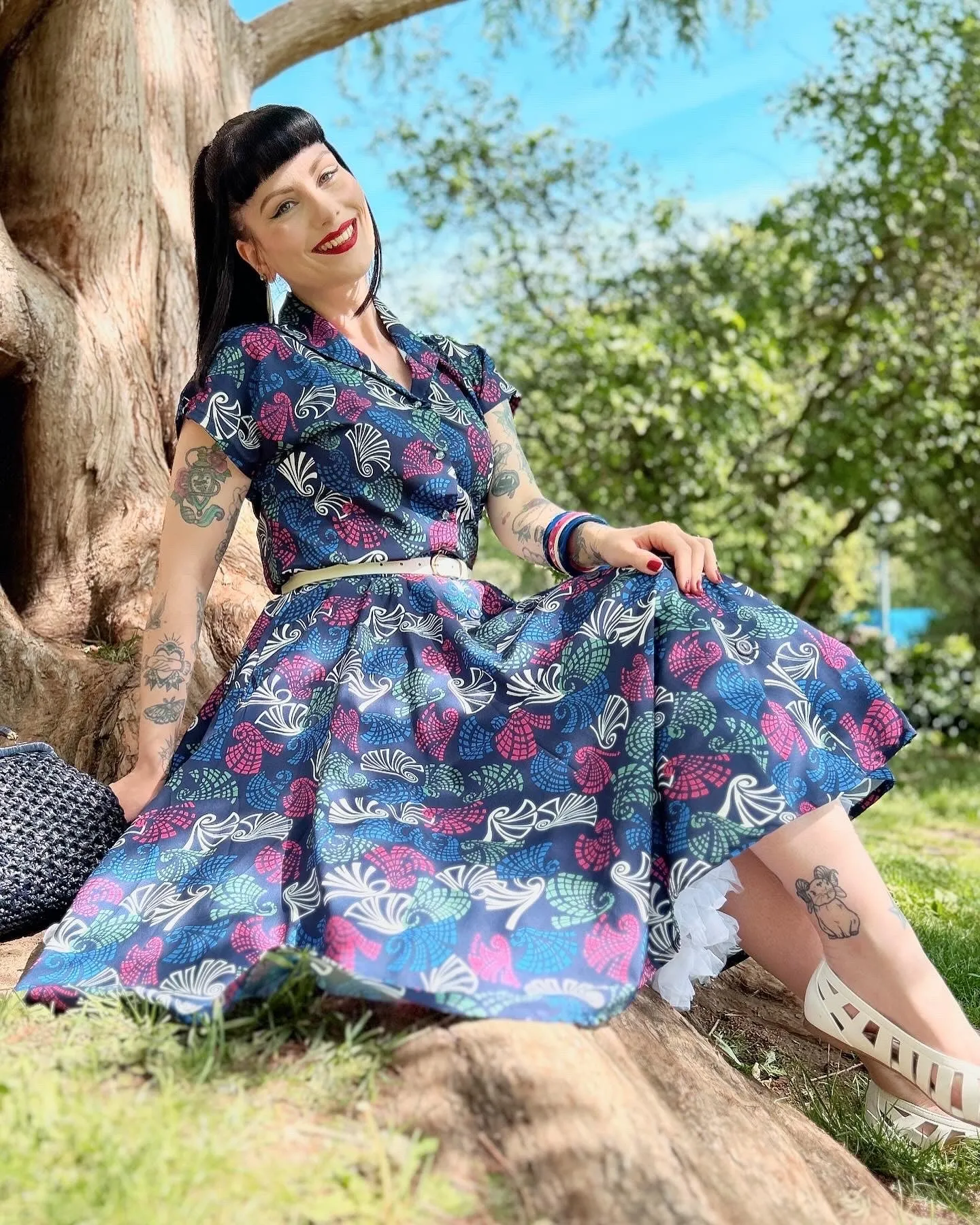 **Sample Sale** The "Beverly" Button Front Full Circle Skirt with Pockets in Jamboree Print, True 1950s Vintage Style