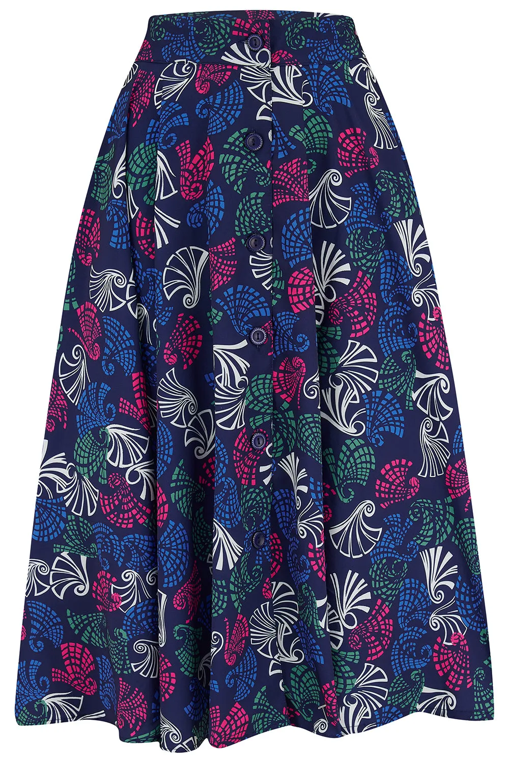 **Sample Sale** The "Beverly" Button Front Full Circle Skirt with Pockets in Jamboree Print, True 1950s Vintage Style