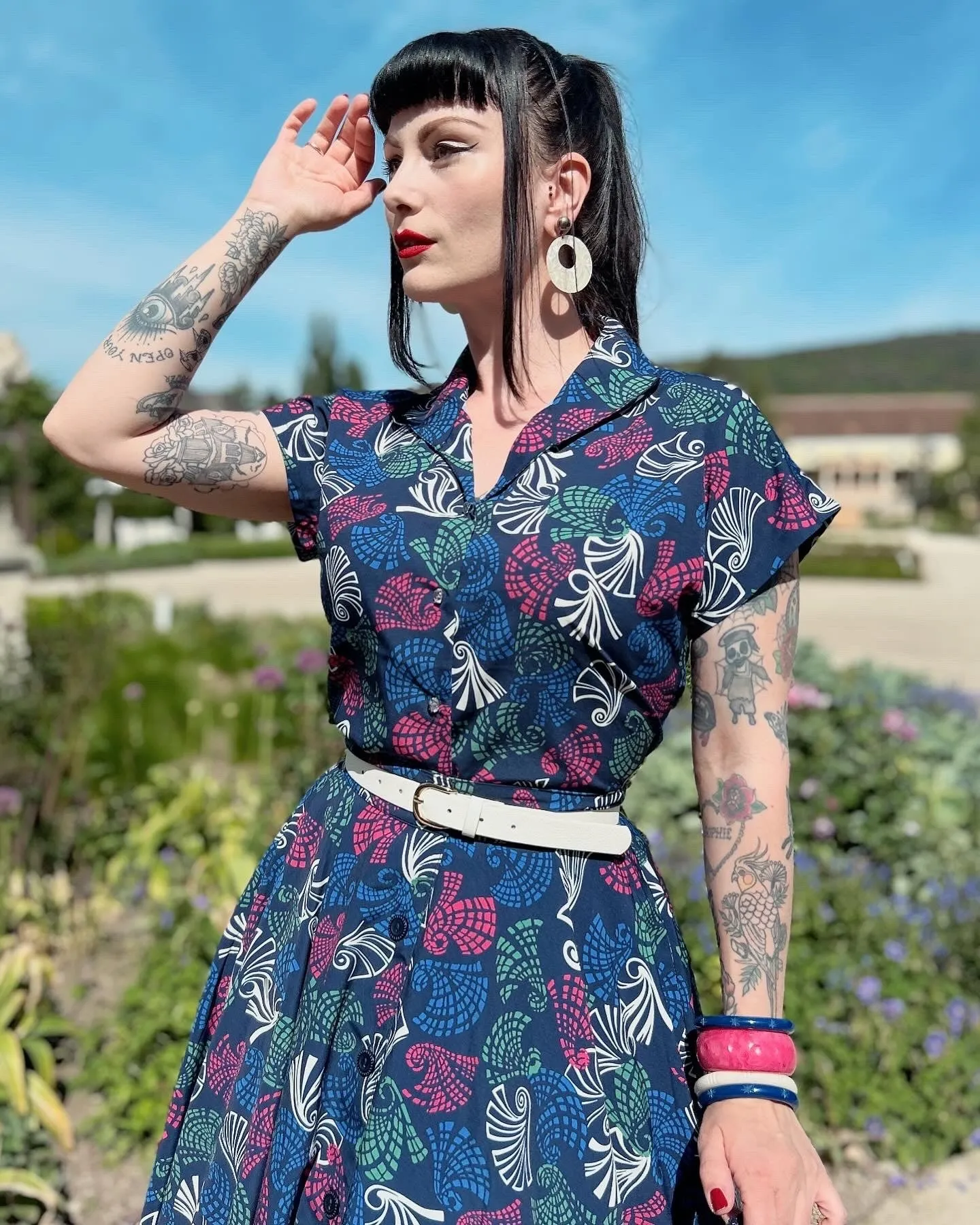 **Sample Sale** The "Beverly" Button Front Full Circle Skirt with Pockets in Jamboree Print, True 1950s Vintage Style