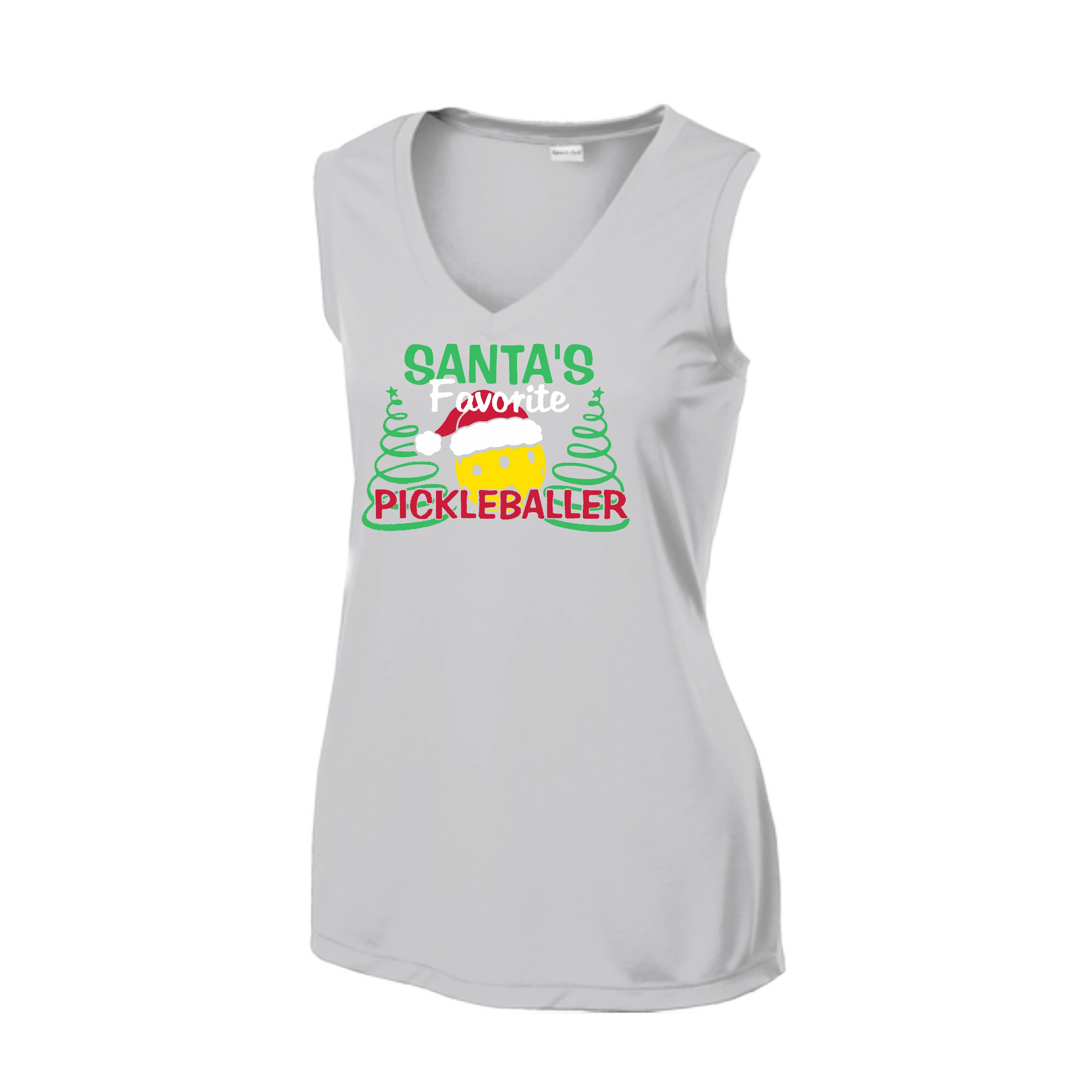 Santa's Favorite Pickleballer | Women’s Sleeveless Pickleball Shirt | 100% Polyester