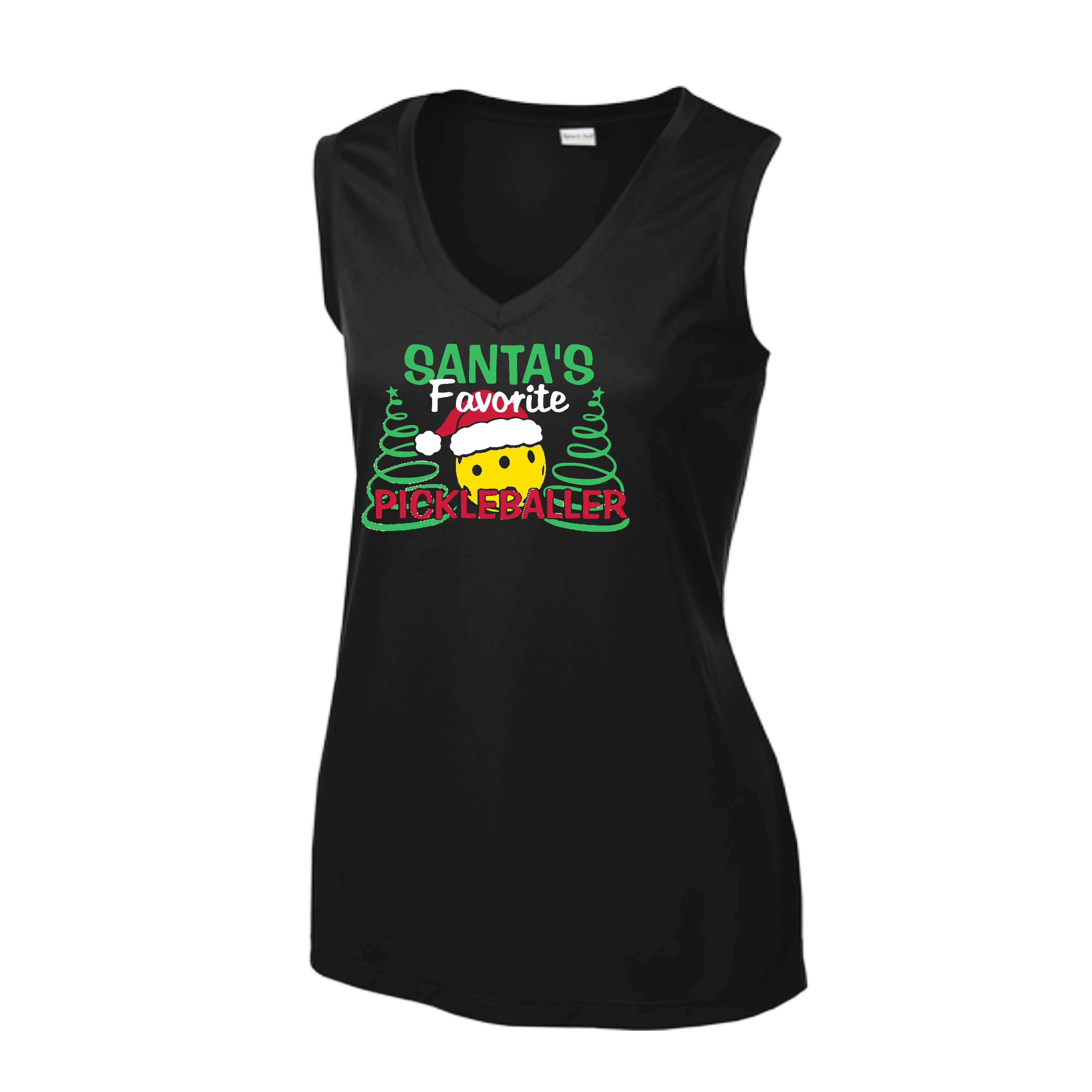 Santa's Favorite Pickleballer | Women’s Sleeveless Pickleball Shirt | 100% Polyester