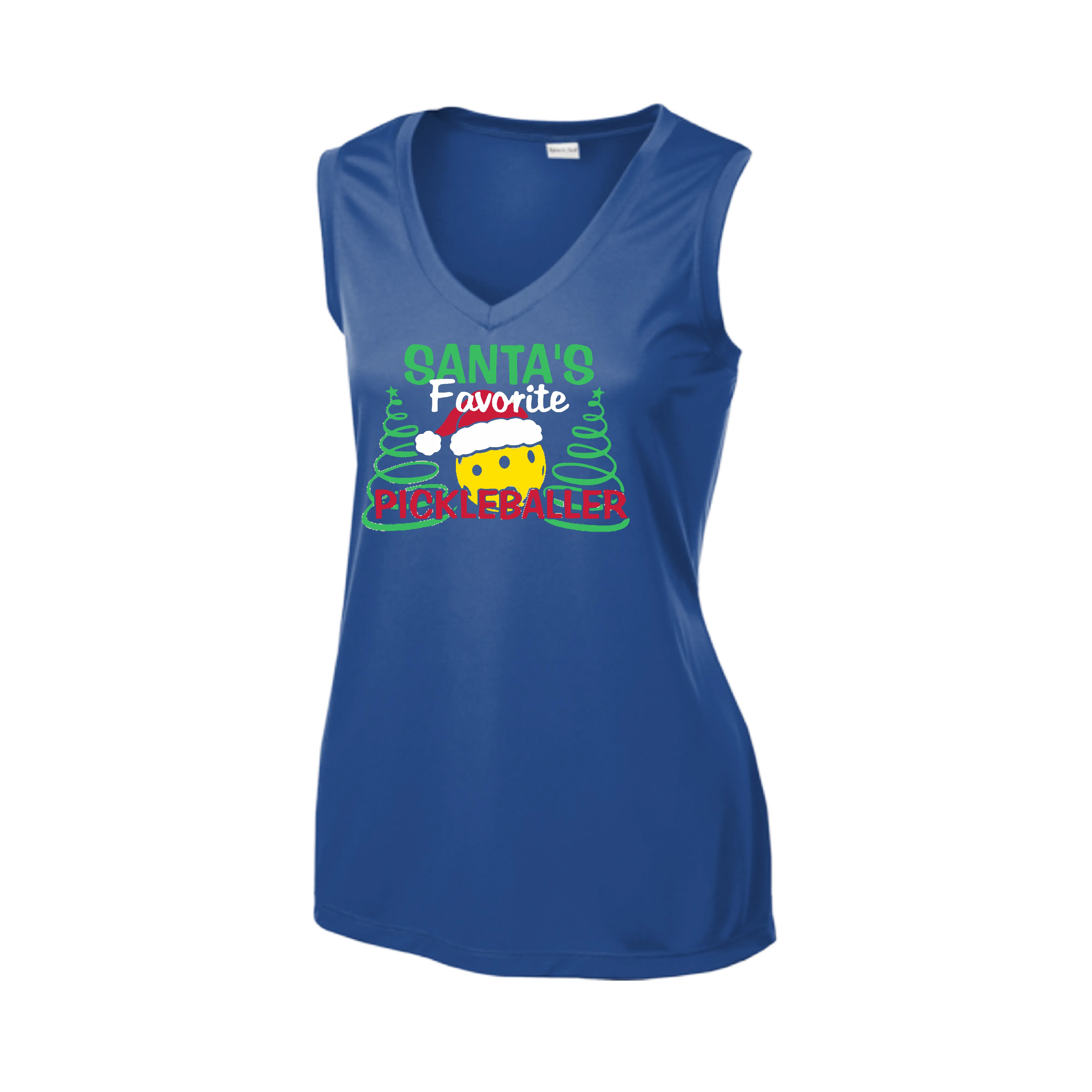 Santa's Favorite Pickleballer | Women’s Sleeveless Pickleball Shirt | 100% Polyester