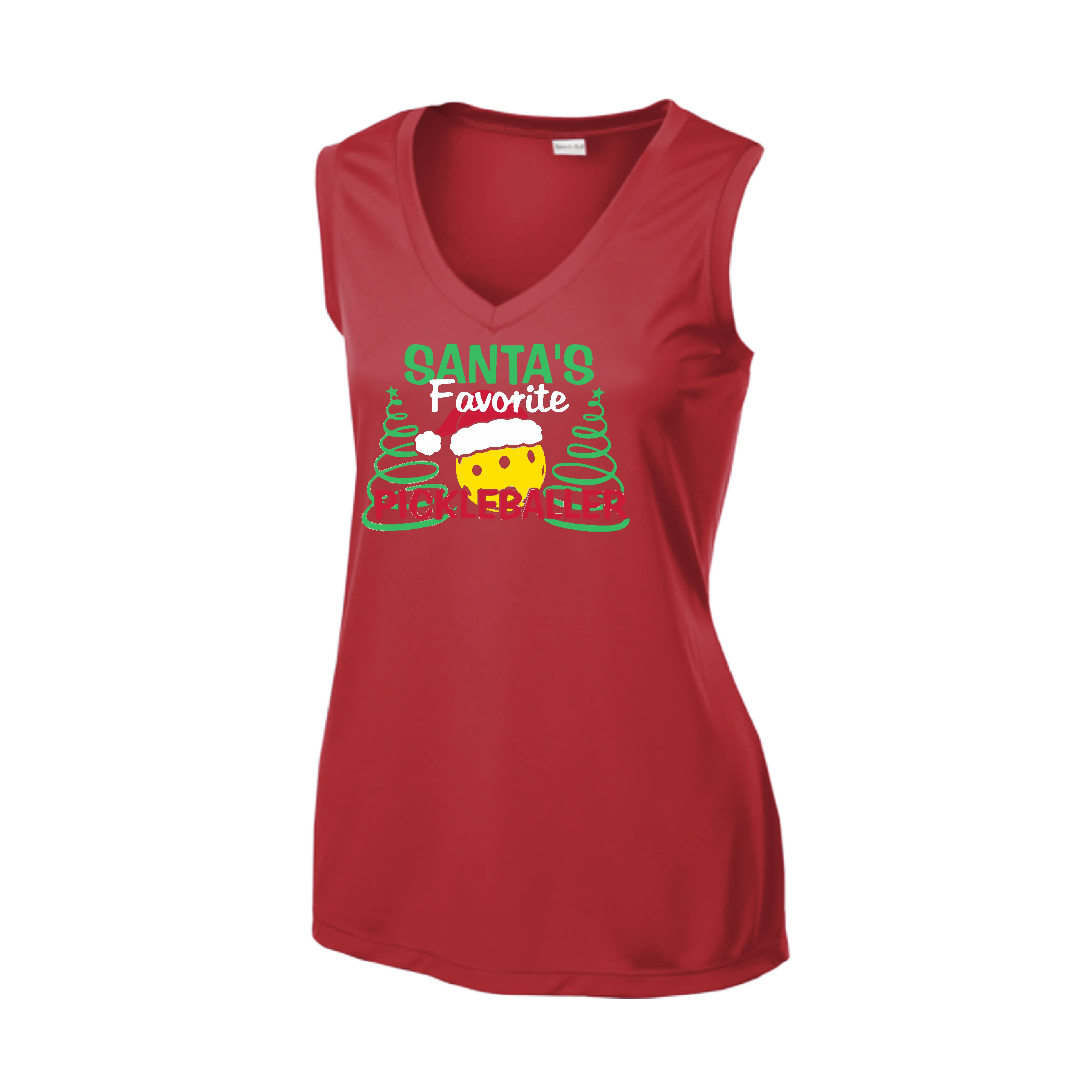 Santa's Favorite Pickleballer | Women’s Sleeveless Pickleball Shirt | 100% Polyester