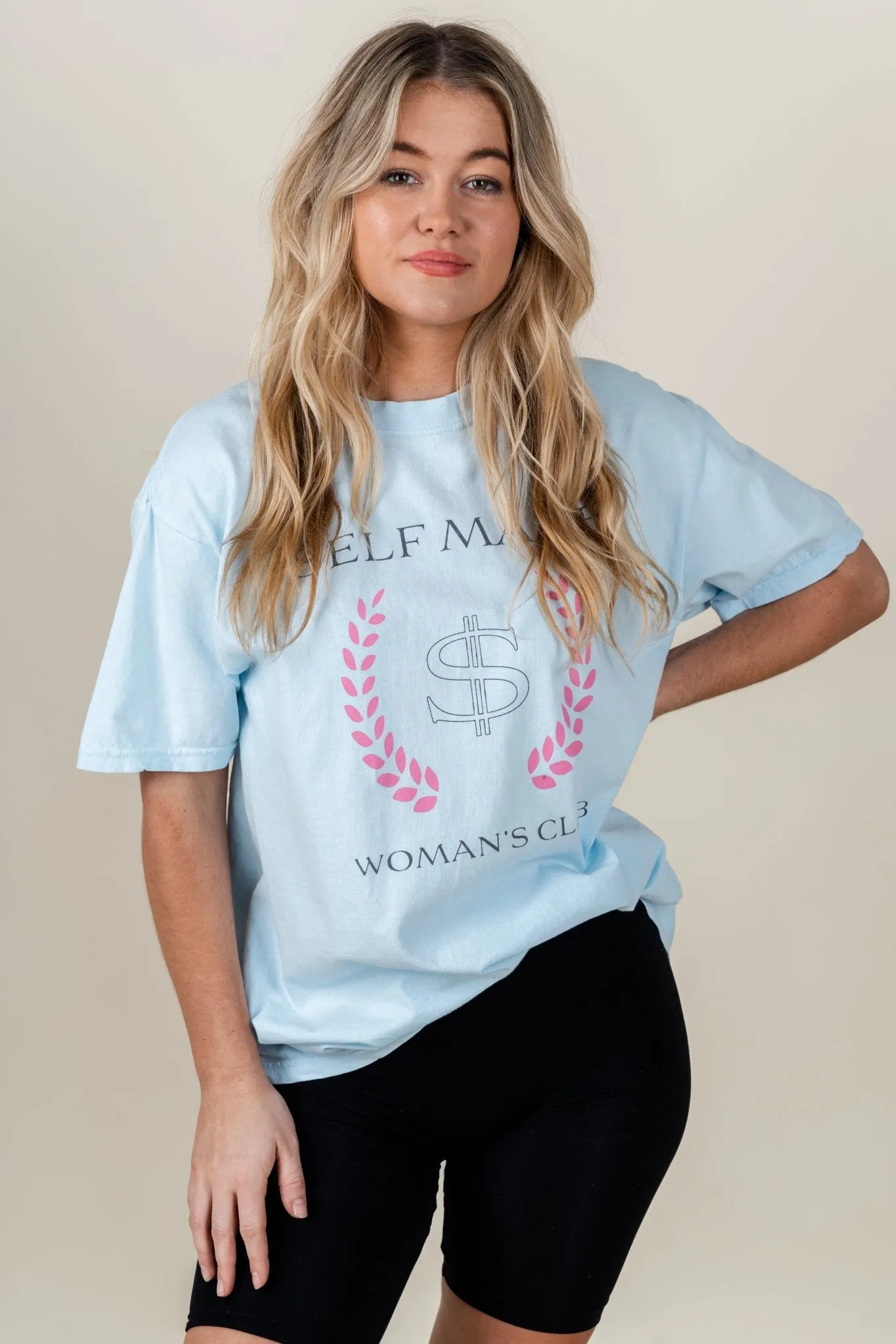 Self made woman's club t-shirt soothing blue