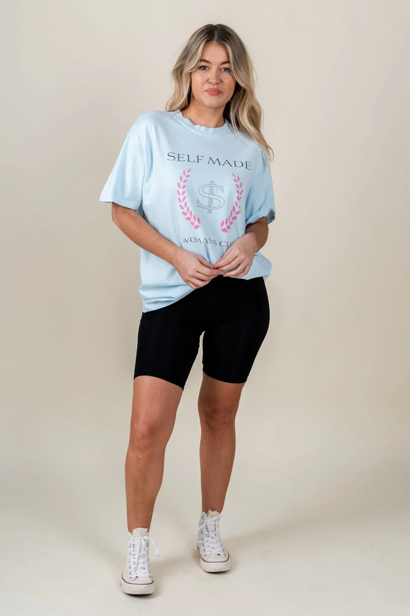 Self made woman's club t-shirt soothing blue