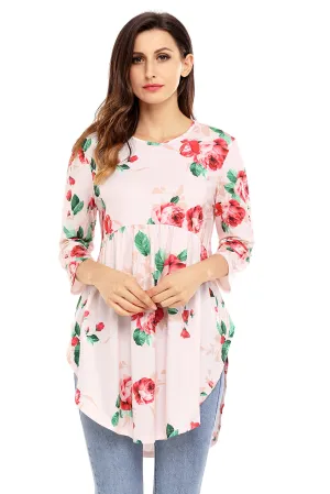 Sexy Pink Babydoll Floral Tunic Top