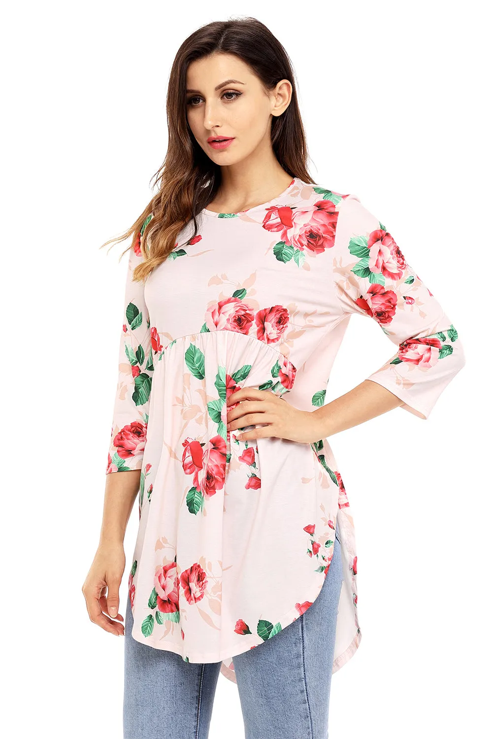 Sexy Pink Babydoll Floral Tunic Top