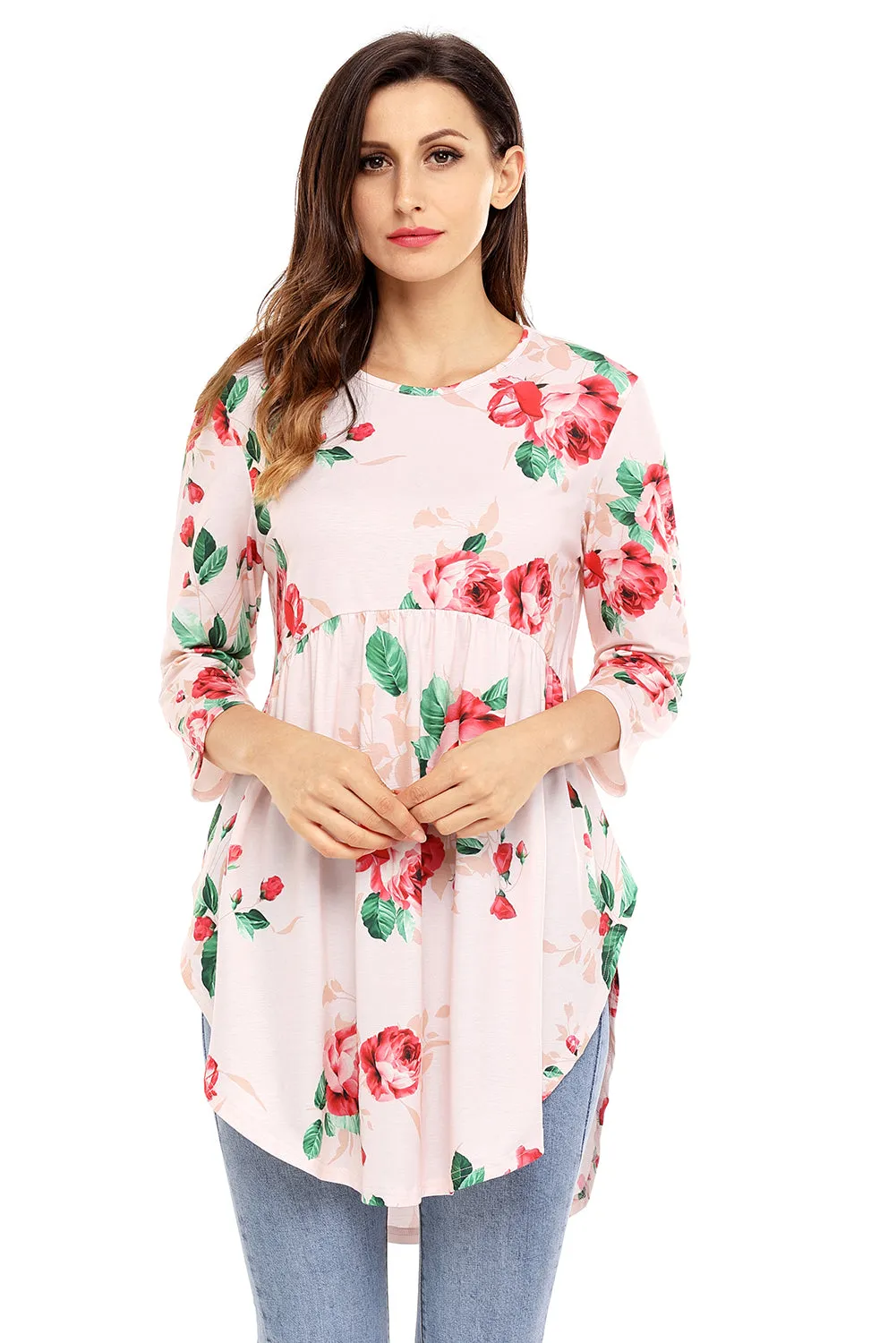 Sexy Pink Babydoll Floral Tunic Top