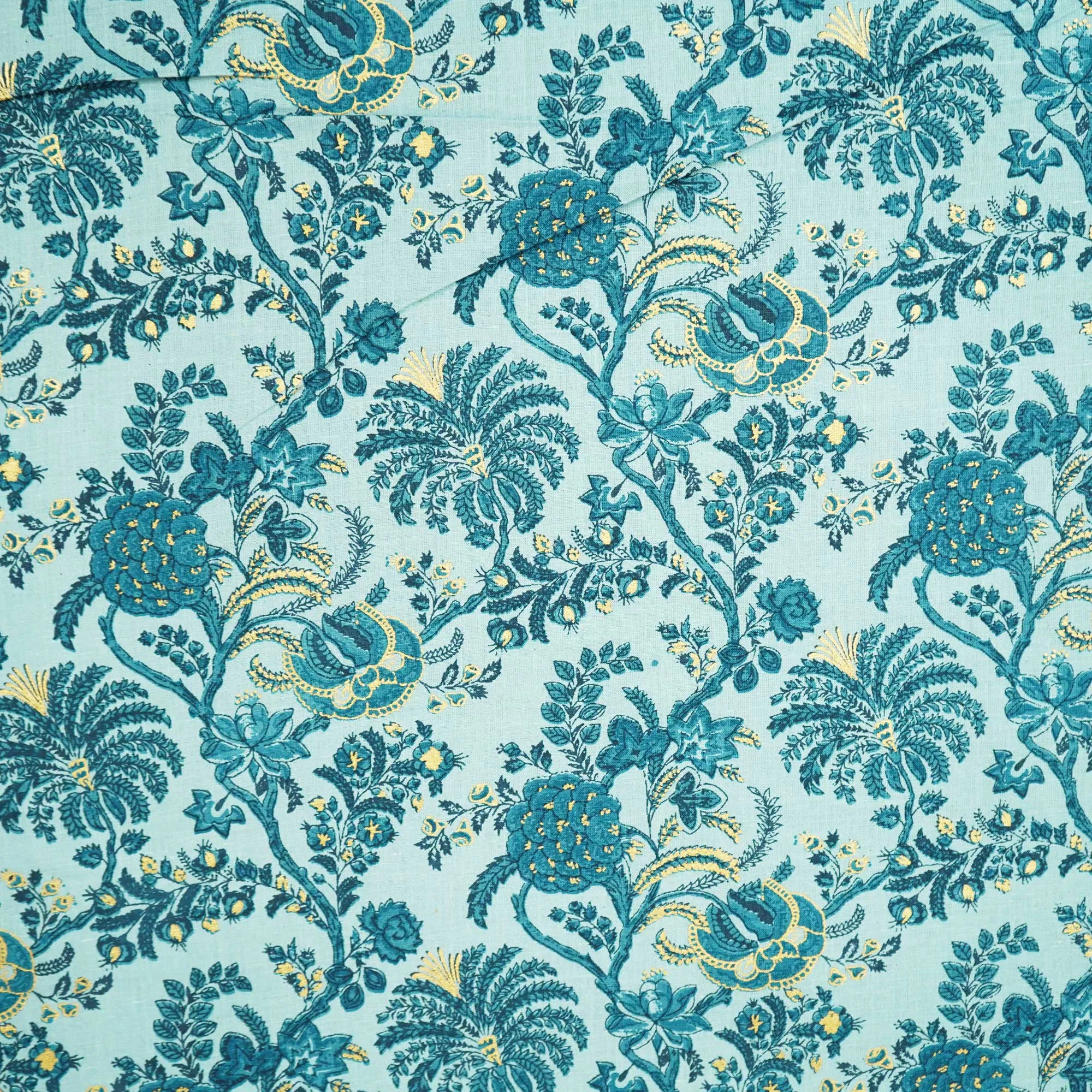 Sky Blue Floral Foil Print Cotton Fabric SCF-23859