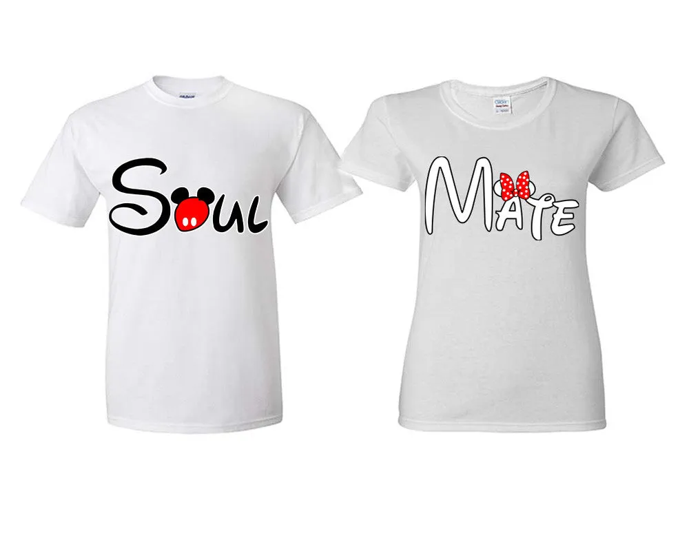 Soul & Mate Couple Matching T-Shirts – Classic Cotton Tees Sold Separately in Various Sizes & Colors | Unique Heat Press Designs