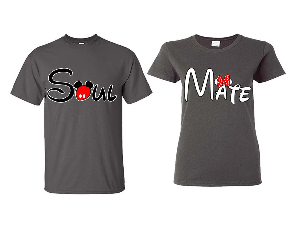 Soul & Mate Couple Matching T-Shirts – Classic Cotton Tees Sold Separately in Various Sizes & Colors | Unique Heat Press Designs
