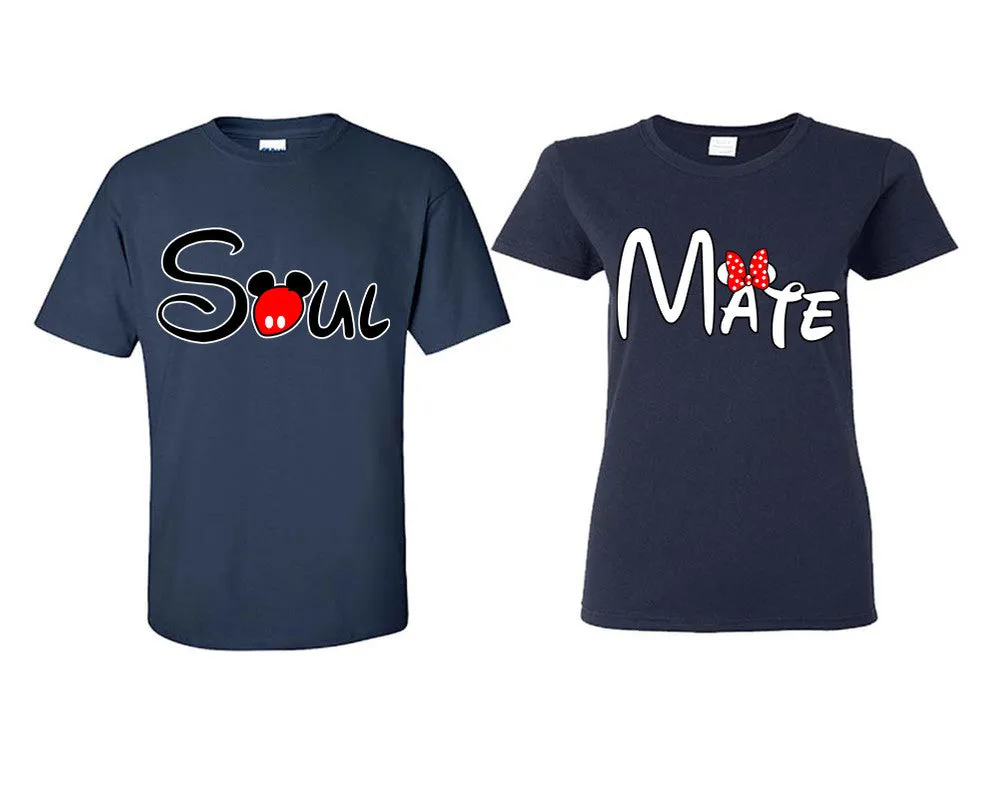 Soul & Mate Couple Matching T-Shirts – Classic Cotton Tees Sold Separately in Various Sizes & Colors | Unique Heat Press Designs