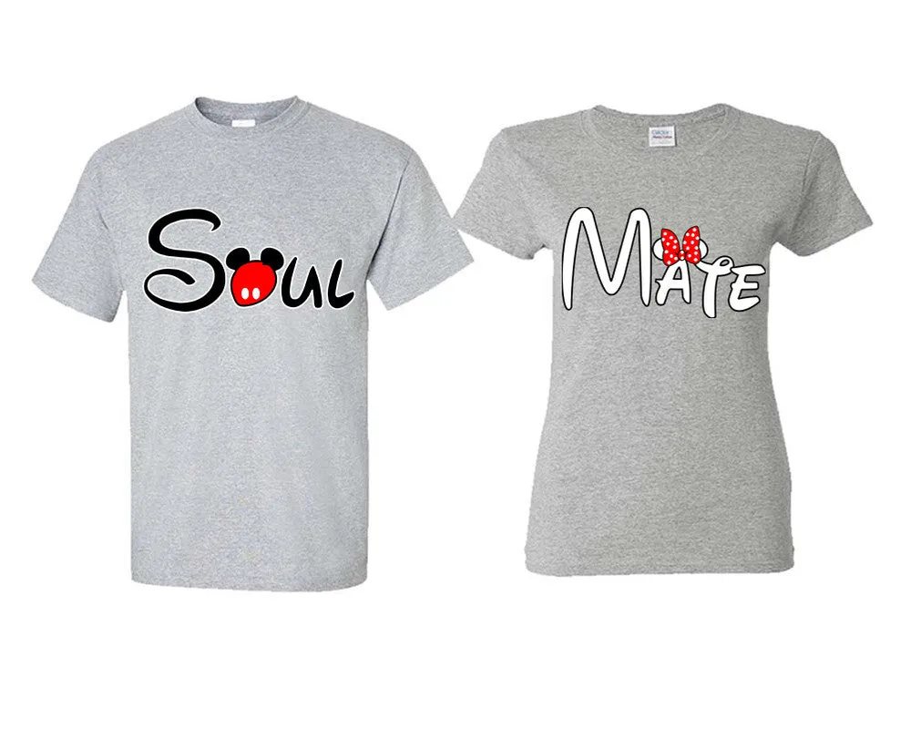 Soul & Mate Couple Matching T-Shirts – Classic Cotton Tees Sold Separately in Various Sizes & Colors | Unique Heat Press Designs
