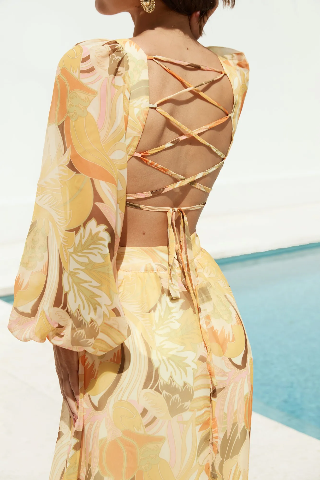 Starlight Blooms Long Sleeve Maxi Dress Yellow
