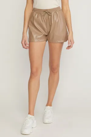 Step Into Fall Faux Leather Shorts - Mocha