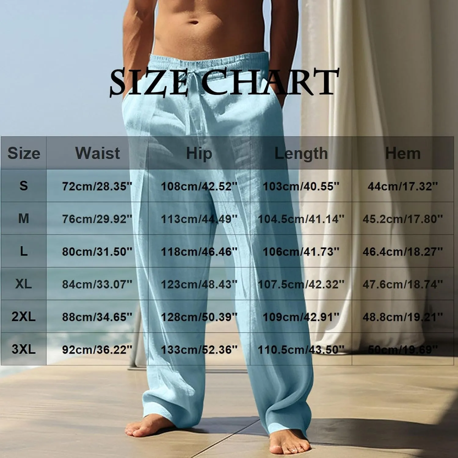 Striped Pants Men Vacation Beach Casual Pant Lightweight Straight Leg Slacks Summer Outdoor Drawstring Waist Trousers