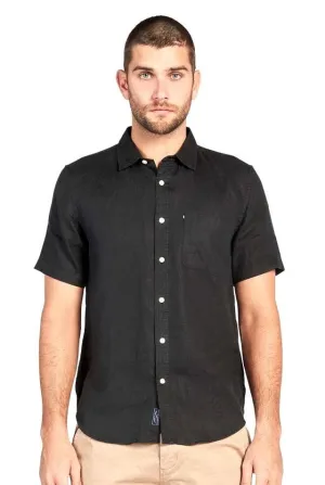 THE ACADEMY BRAND HAMPTON S/S LINEN SHIRT - BLACK