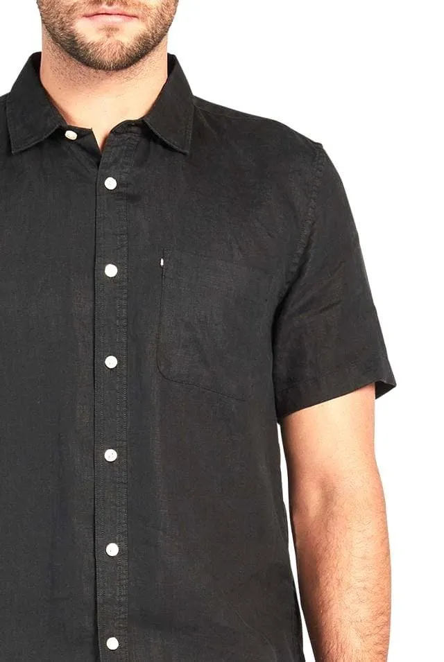 THE ACADEMY BRAND HAMPTON S/S LINEN SHIRT - BLACK
