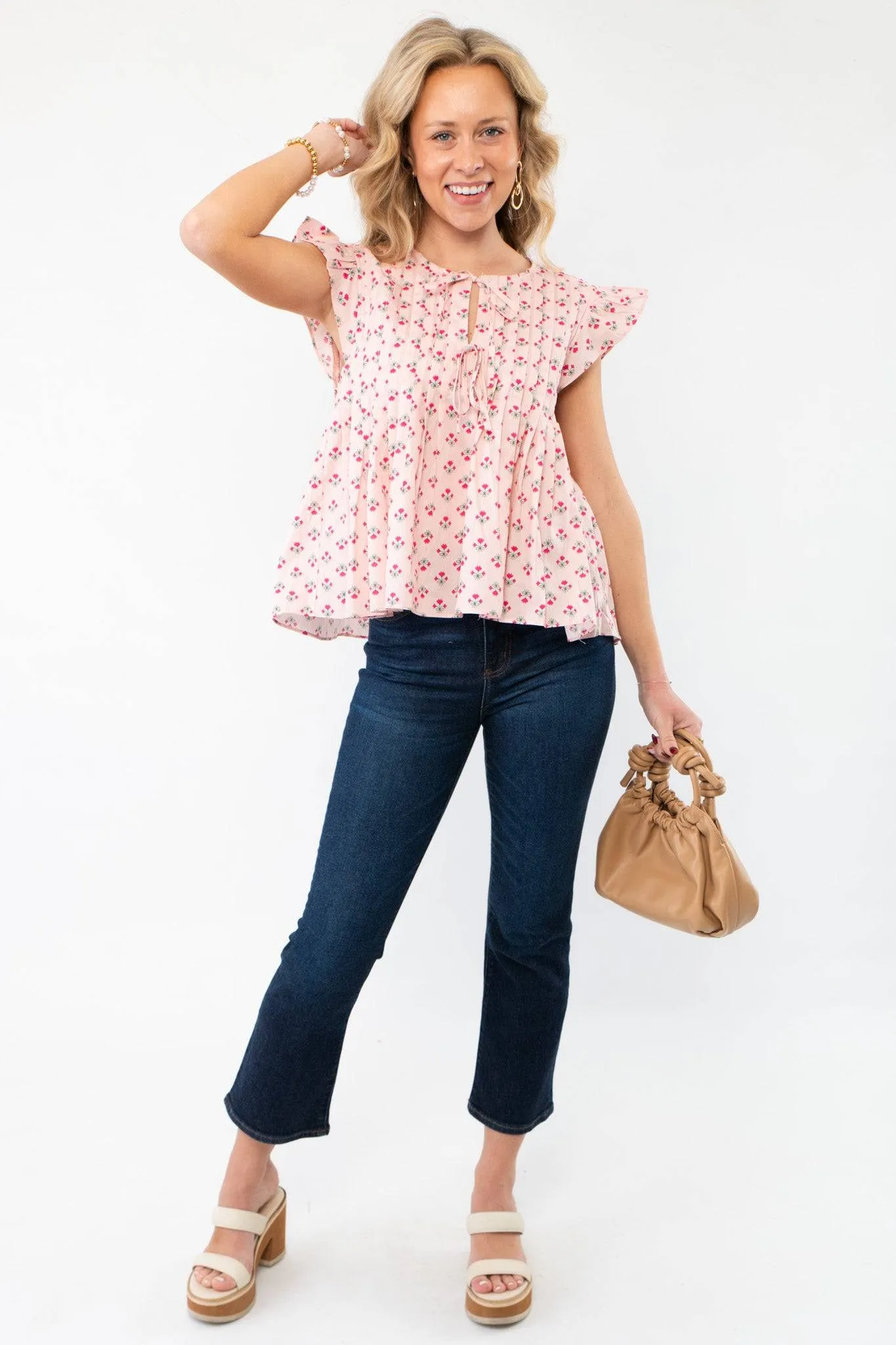 Tomorrow Pink Floral Pleated Blouse
