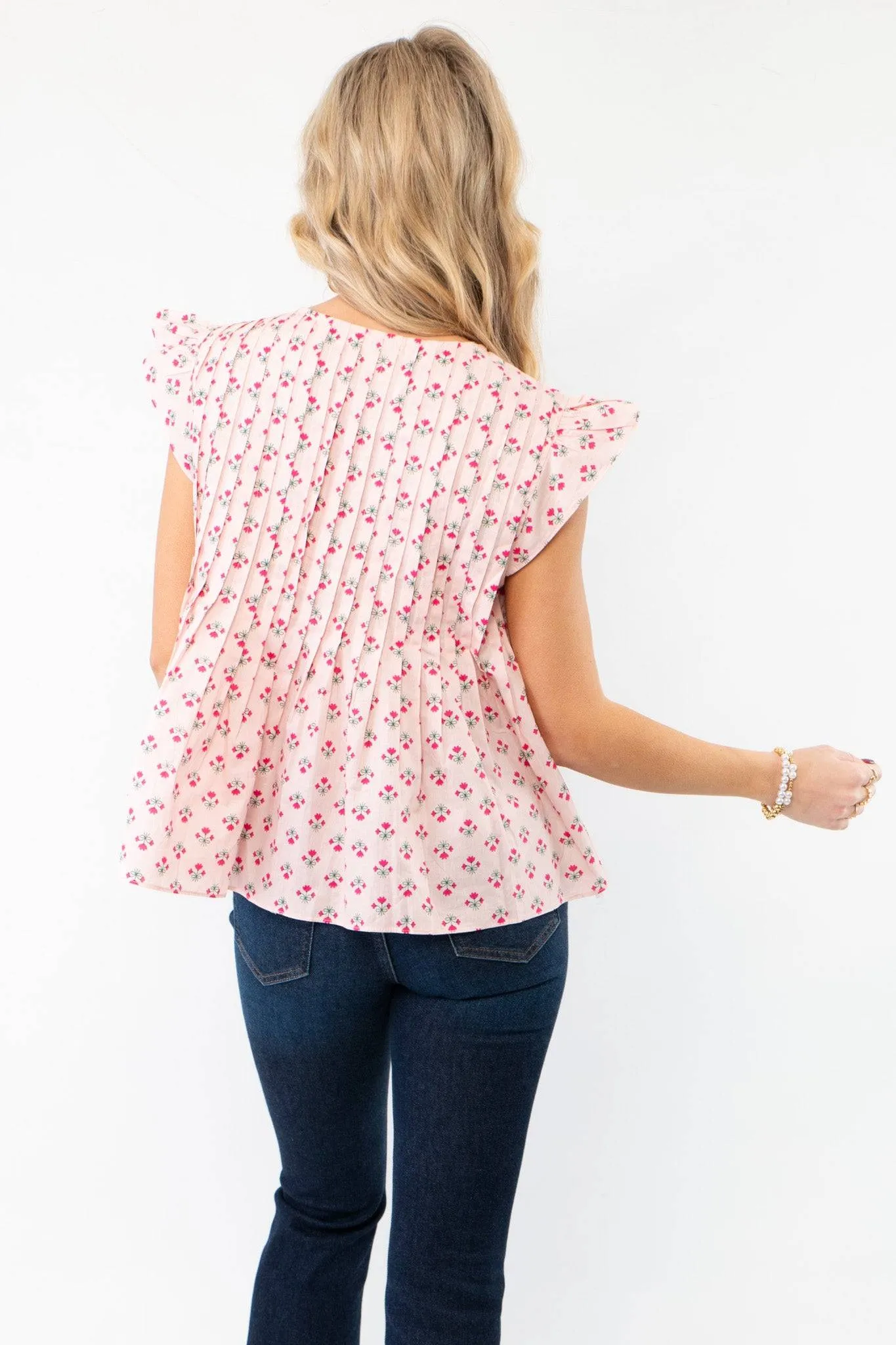Tomorrow Pink Floral Pleated Blouse
