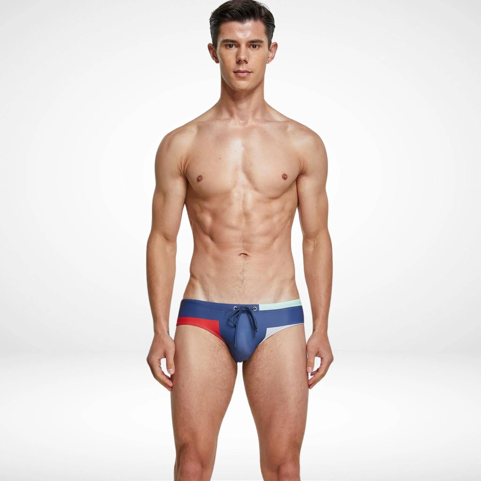 Tricolor Geometric Swim Briefs
