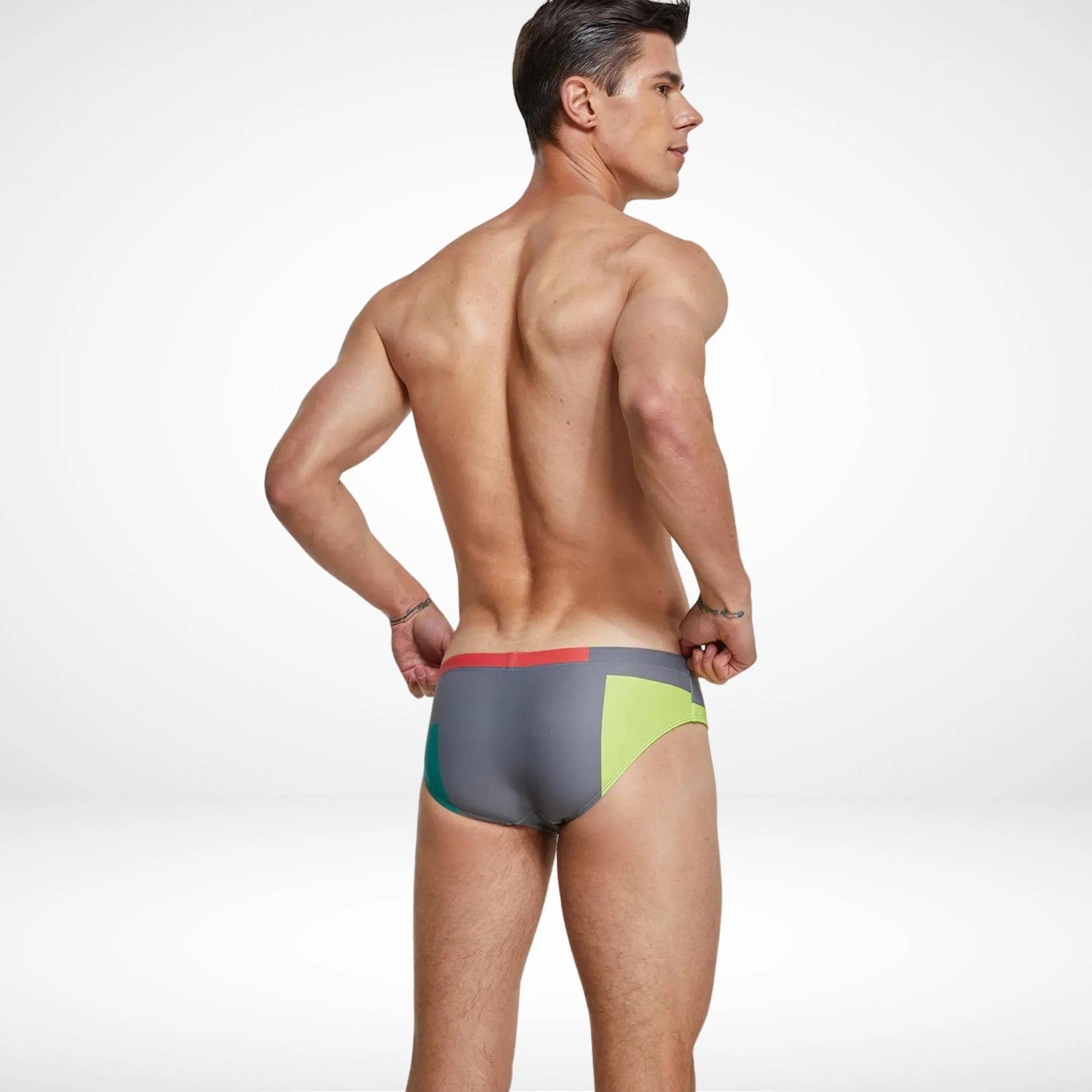 Tricolor Geometric Swim Briefs