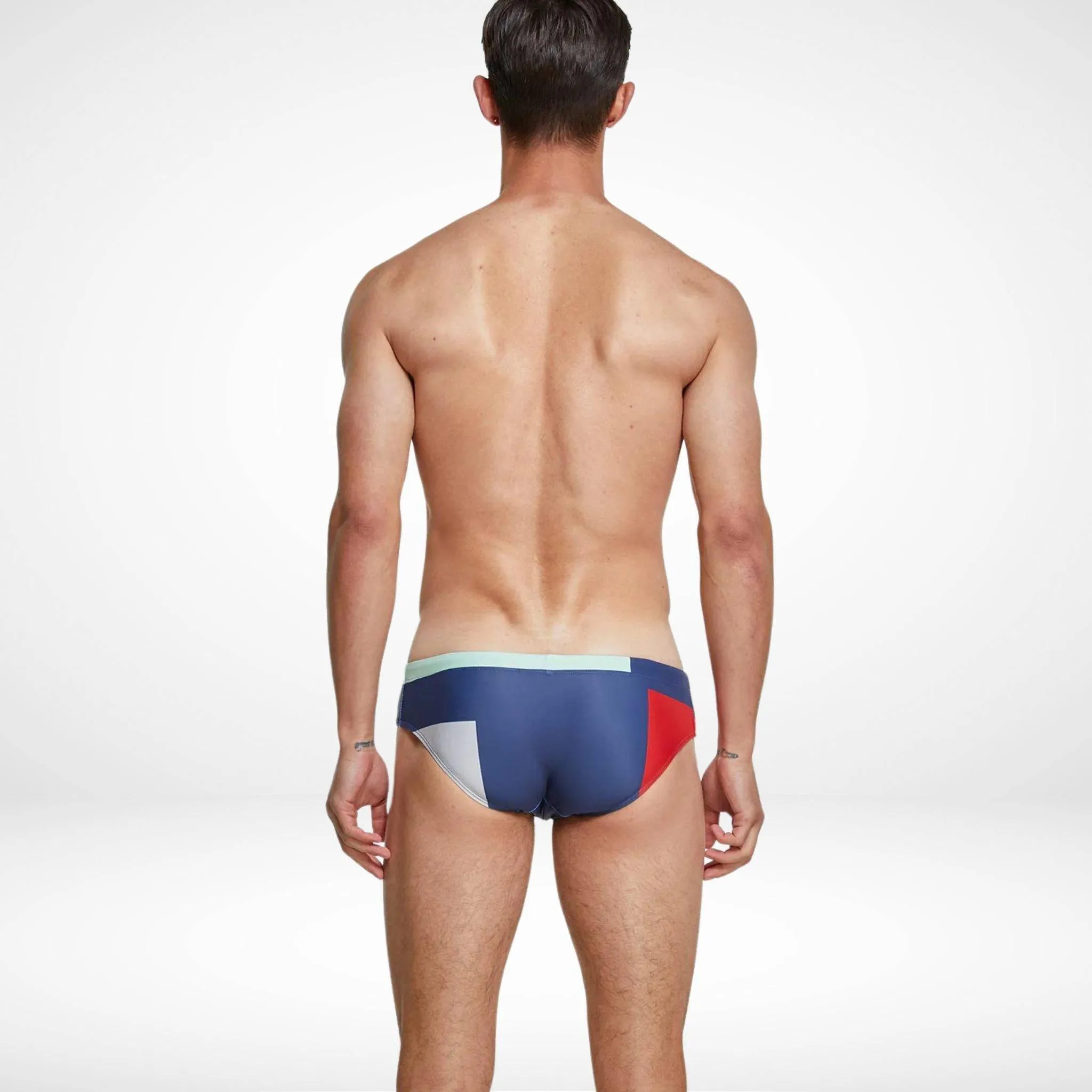 Tricolor Geometric Swim Briefs