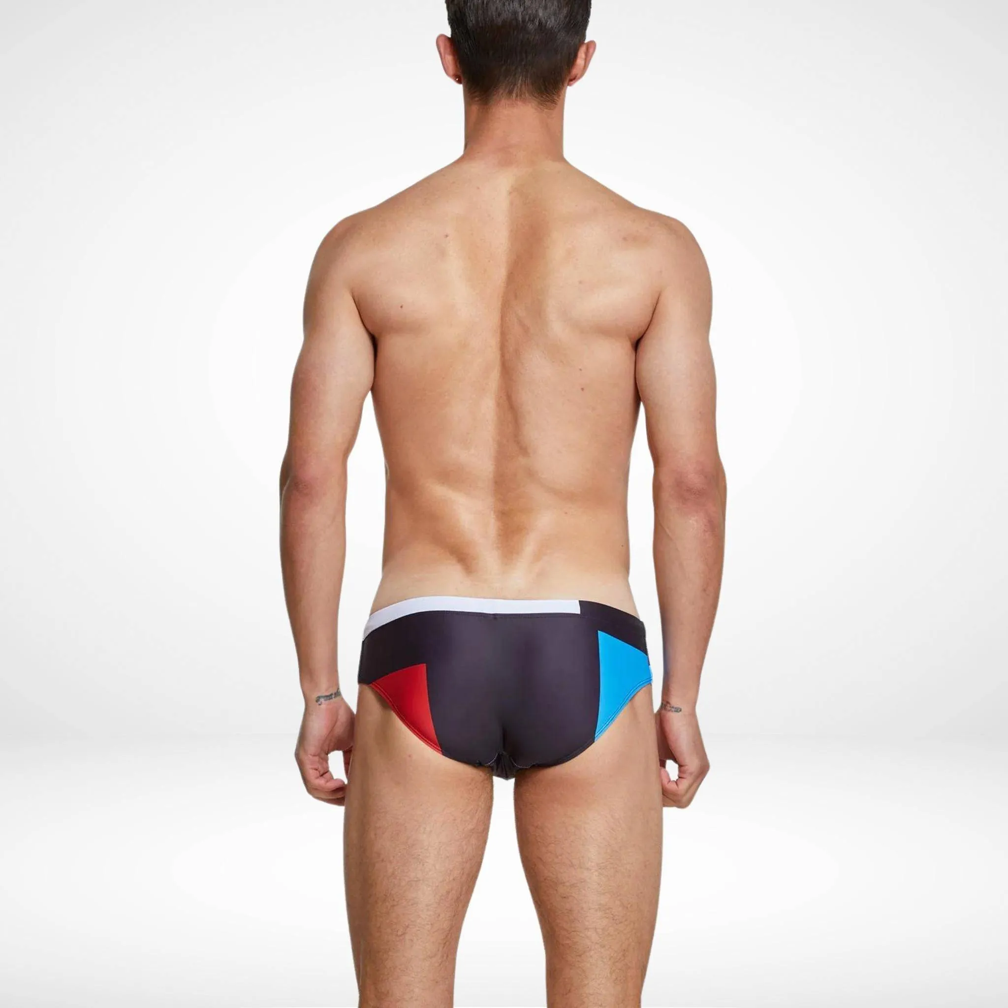 Tricolor Geometric Swim Briefs