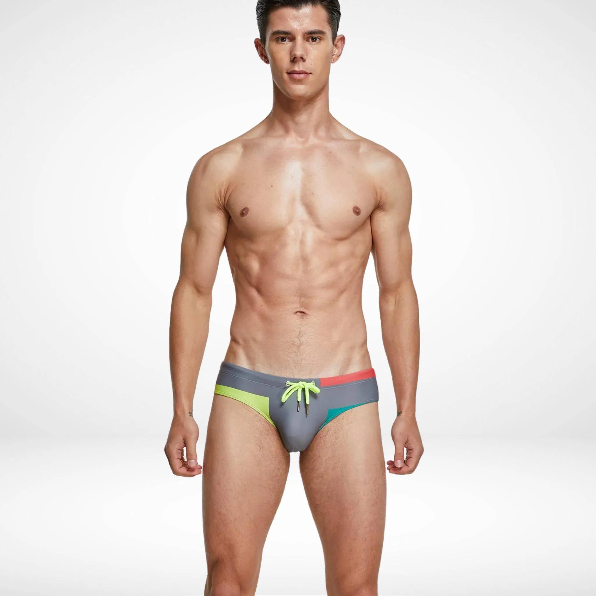 Tricolor Geometric Swim Briefs