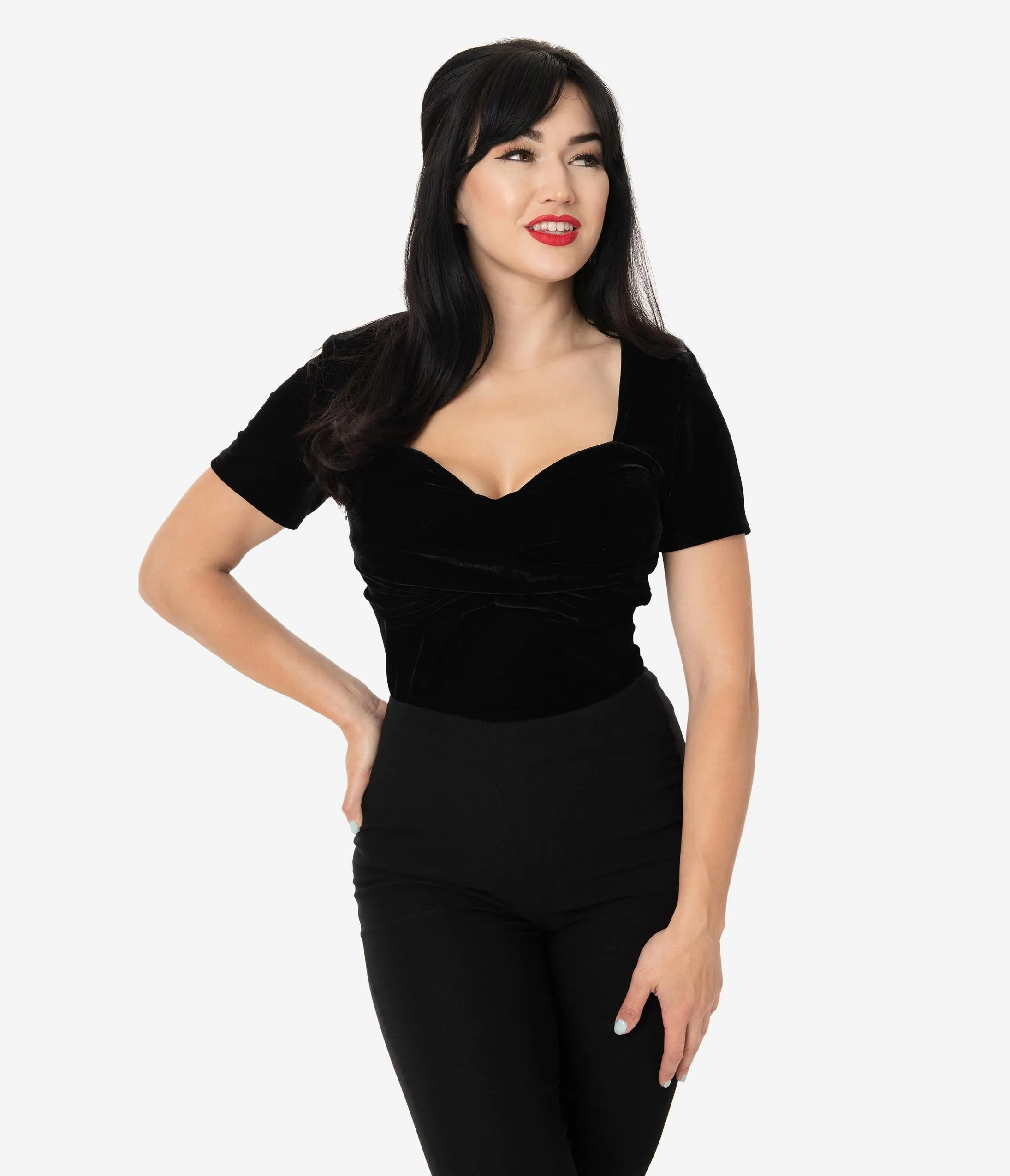 Unique Vintage Black Velvet Sweetheart Ruthie Top