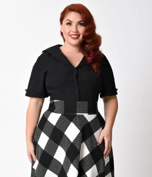 Unique Vintage Plus Size Black Button Up Short Sleeve Coco Top