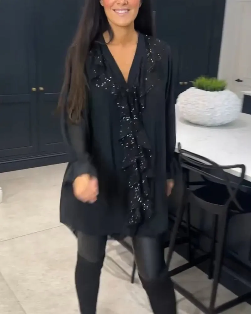 Valerie™ | Sequin Ruffle Blouse